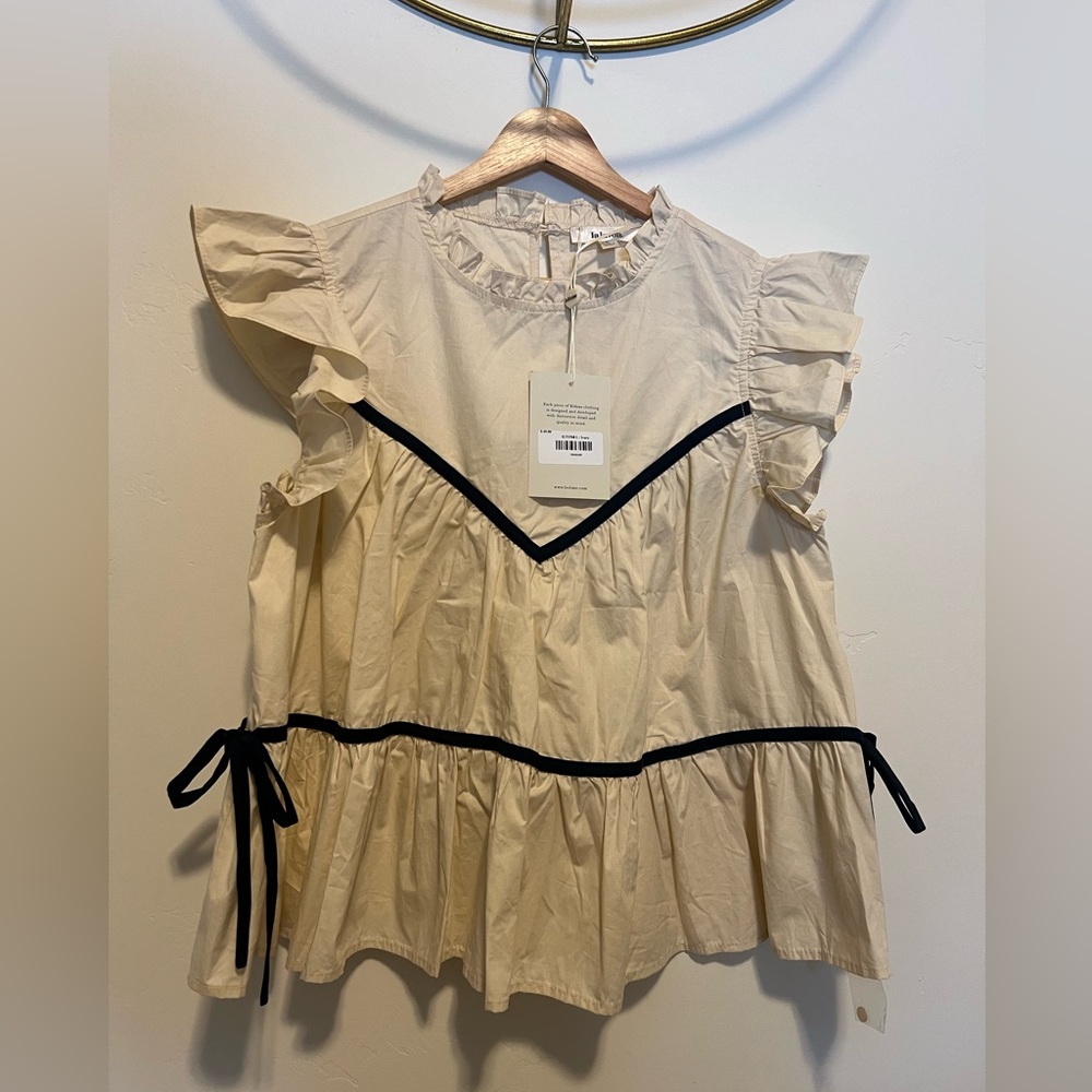 Bohme Cream Ruffle Top with Black Accents